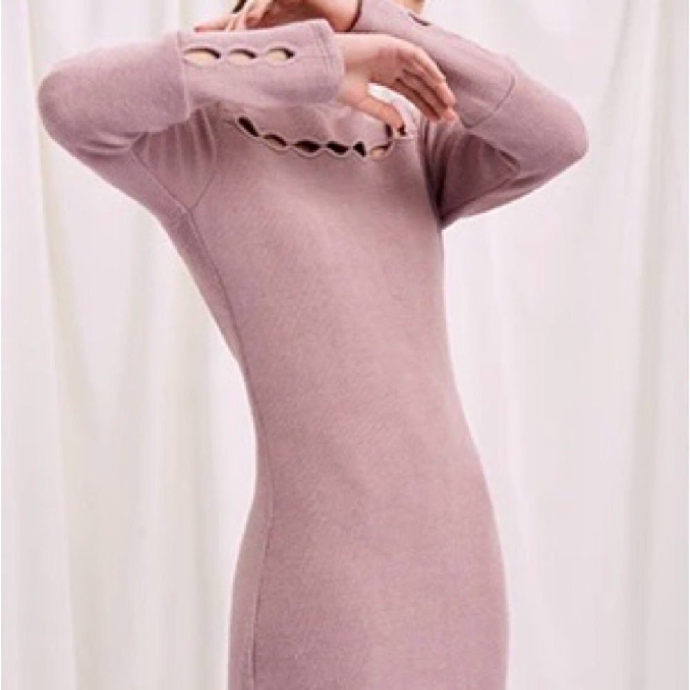 Petite Studio Mauve Scalloped Long Sleeve Dress - Size M